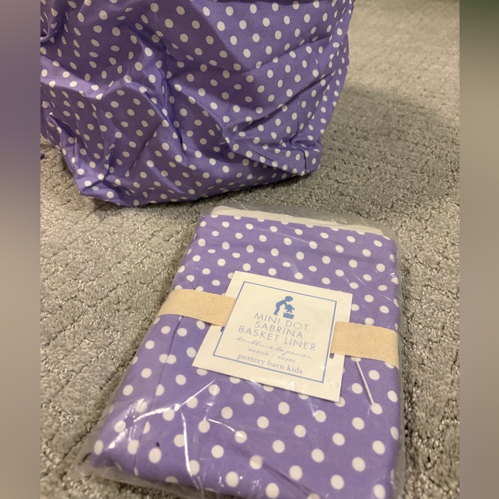 Pottery Barn Kids Lavender and White Polka Dot Mini Basket Liner